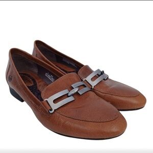 Born Loafers Flats Brown Leather Classic Slip On Chain Link Detail Womens 9